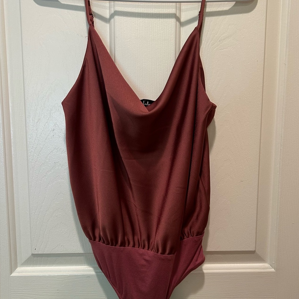 Lulu's Burgundy Cowl-Neck Bodysuit